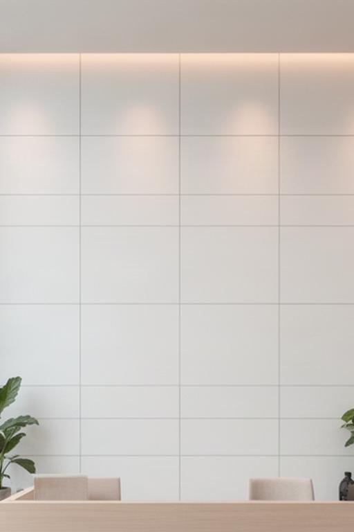 Rivestimento ceramico chiaro in un interno commerciale con finitura satinata