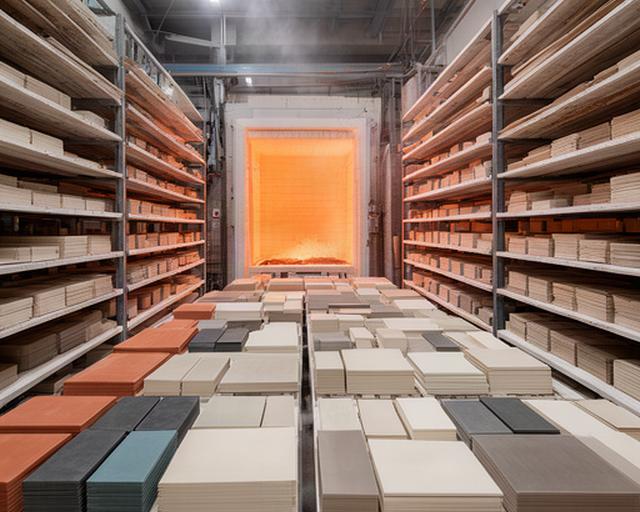 Interno di un forno ceramico industriale a Portici con piastrelle disposte per la cottura