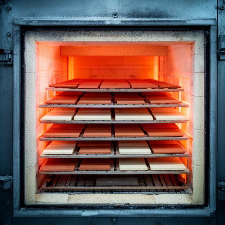 Piastrelle ceramiche in cottura dentro un forno industriale di Portici